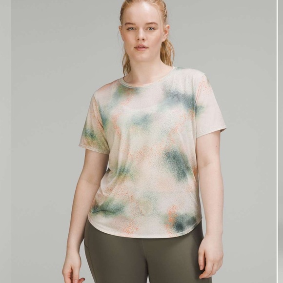 Lululemon High-Neck Running and Training T-Shirt Spray Camo Silver Blue Multi - Picture 1 of 5